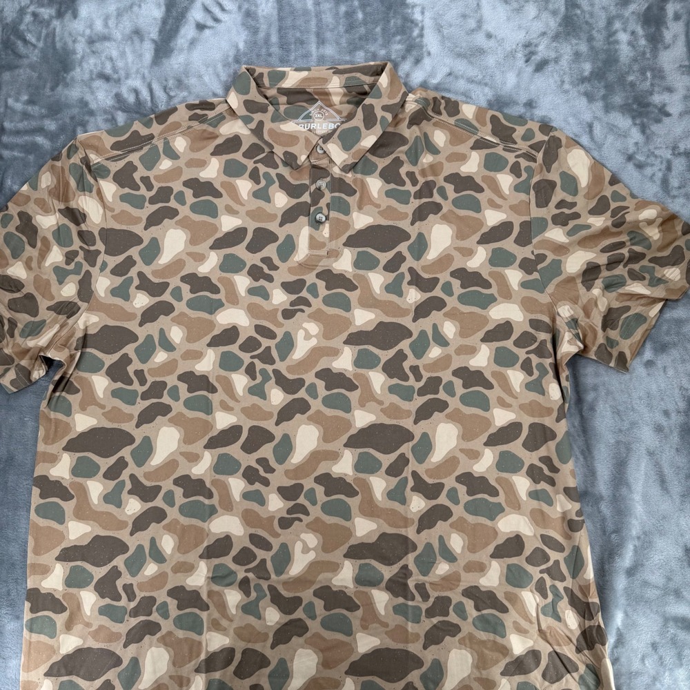 Burlebo Mens 2XL Camo Performance Polo Shirt Short Sleeve Brown Green Tan NWT